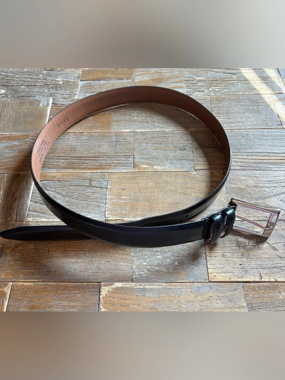 Allen Edmunds Polished Cobber Black Leather Belt
